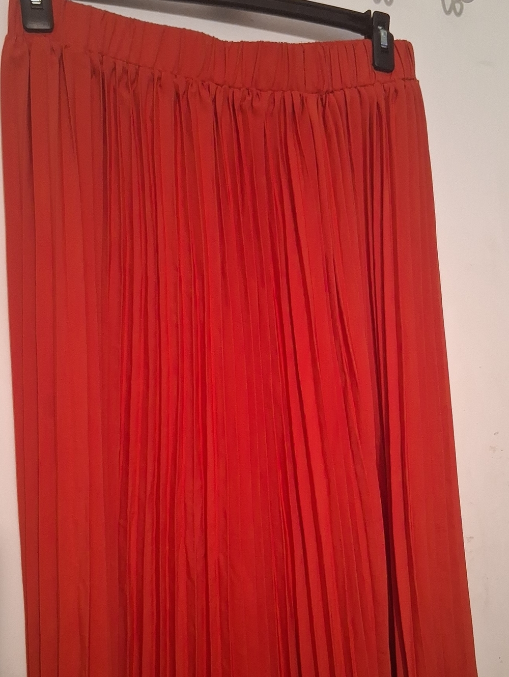 Red Pleated Maxi Skirt with Elastic Waist